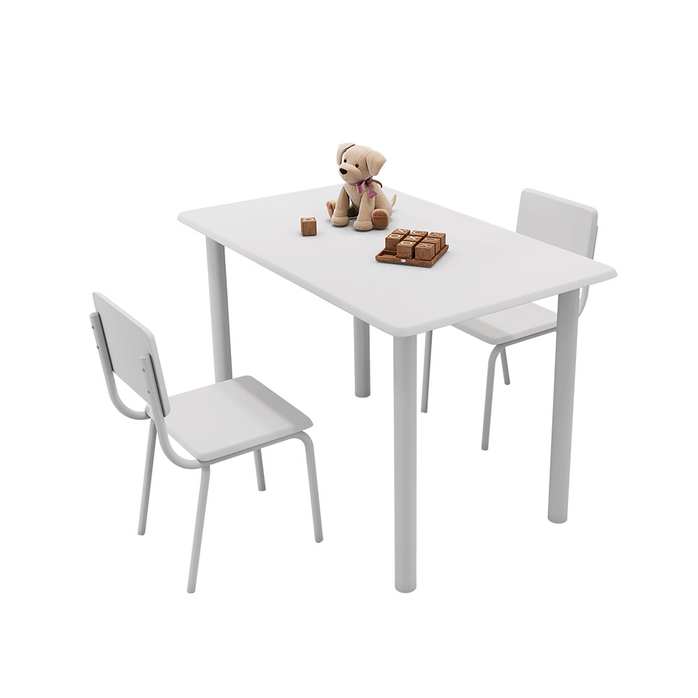 Conjunto de Mesa Infantil Retangular com Tampo MDF e 2 Cadeiras Laura Branco