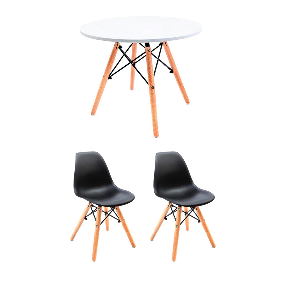 Conjunto de Mesa Infantil Well Branca com 2 Cadeiras Eames Preta