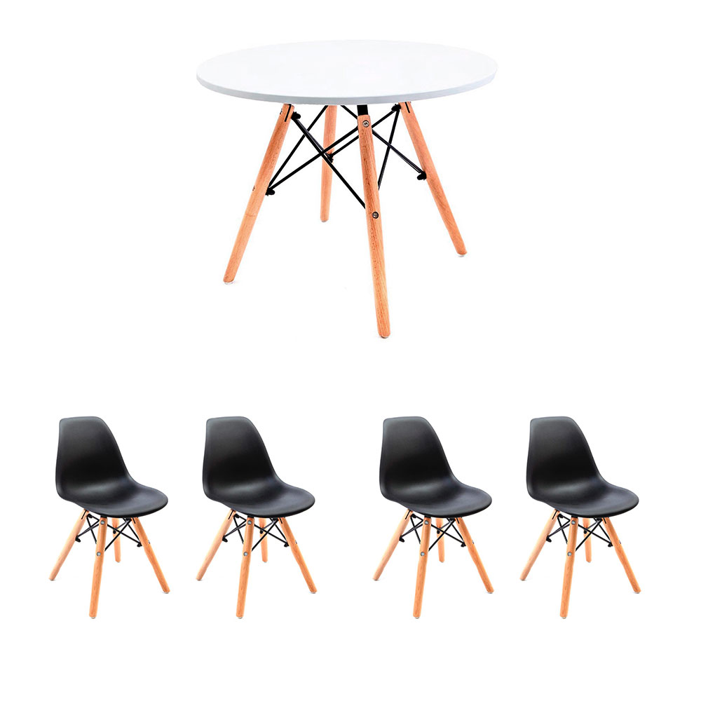 Conjunto de Mesa Infantil Well Branca com 4 Cadeiras Eames Preta