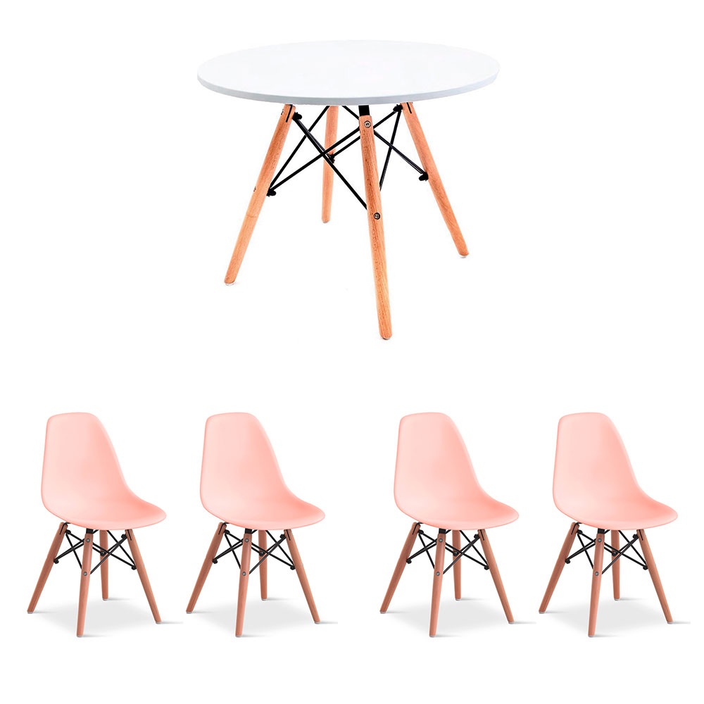 Conjunto de Mesa Infantil Well Branca com 4 Cadeiras Eames Rosa