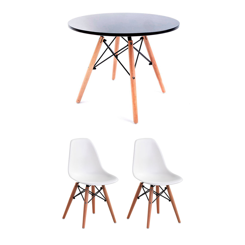 Conjunto de Mesa Infantil Well Preta com 2 Cadeiras Eames Branca