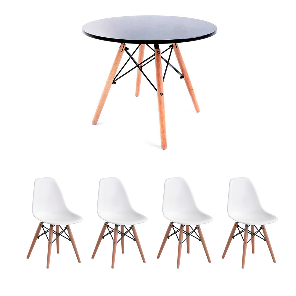 Conjunto de Mesa Infantil Well Preta com 4 Cadeiras Eames Branca