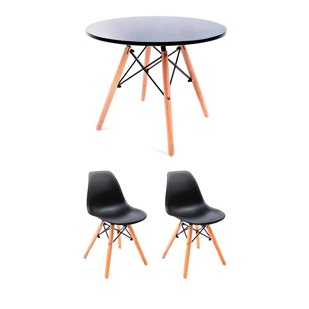 Conjunto de Mesa Infantil Well com 2 Cadeiras Eames Preto
