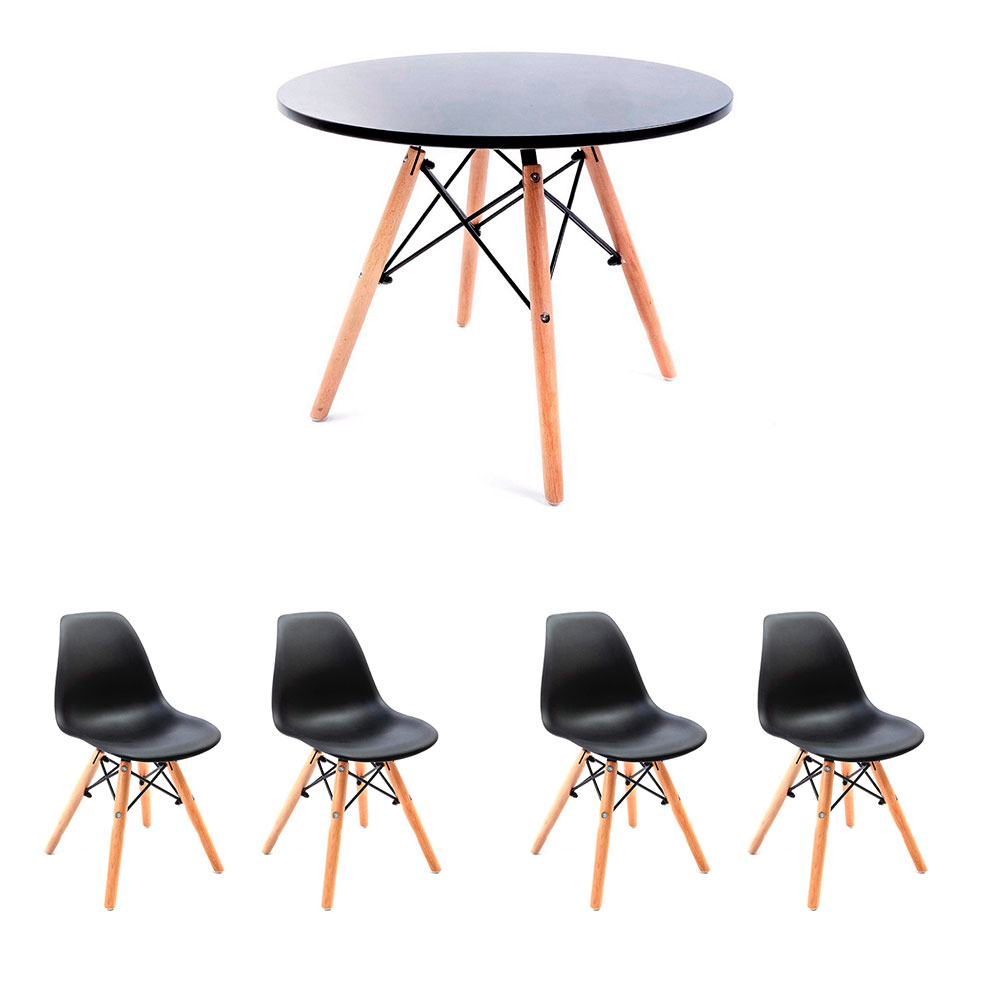Conjunto de Mesa Infantil Well com 4 Cadeiras Eames Preto