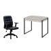 Conjunto de Mesa Kuadra 2 GV Bege com Cadeira de Escritório Diretor Giratória Fitz com Braços Ajustáveis Preta