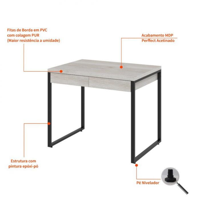 Conjunto de Mesa Kuadra 2 GV Bege com Cadeira de Escritório Secretária Giratória Fitz Marrom