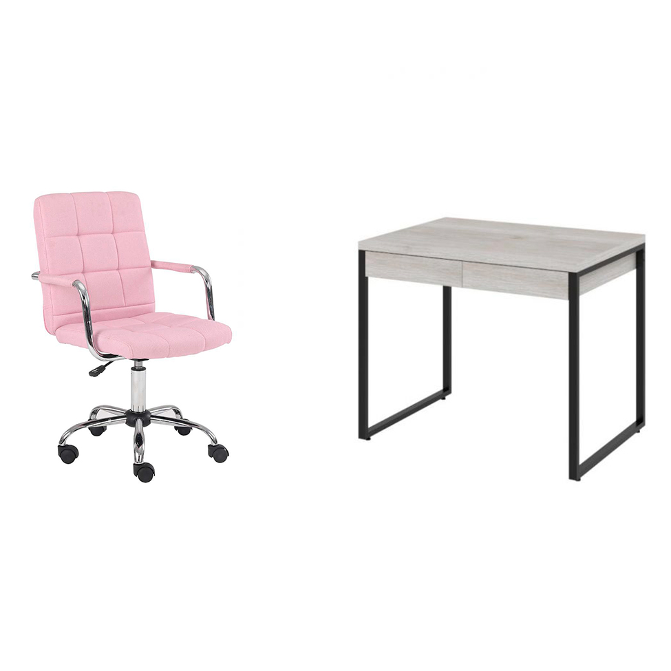 Conjunto de Mesa Kuadra 2 GV Bege com Cadeira de Escritório Secretária Giratória Fitz Rosa