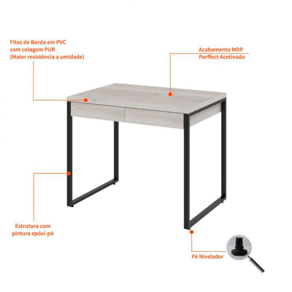 Conjunto de Mesa Kuadra 2 GV Bege e com Cadeira de Escritório Secretária Giratória Clean Preta