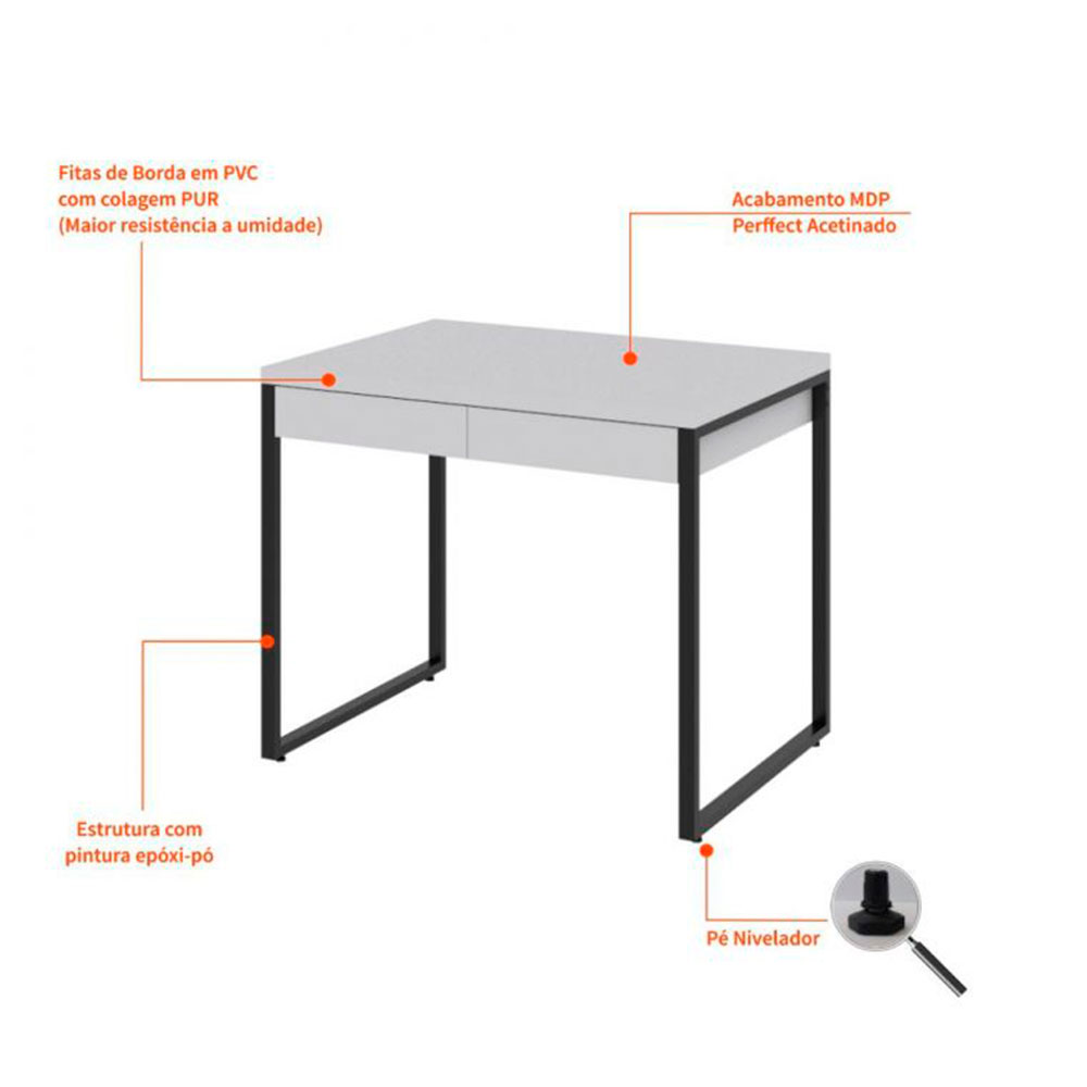Conjunto de Mesa Kuadra 2 GV Branca com Cadeira de Escritório Diretor Giratória Charles Preta