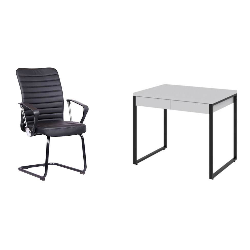 Conjunto de Mesa Kuadra 2 GV Branca com Cadeira de Escritório Interlocutor Fixa Oslo Preta