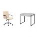Conjunto de Mesa Kuadra 2 GV Branca com Cadeira de Escritório Secretária Giratória Fitz Bege