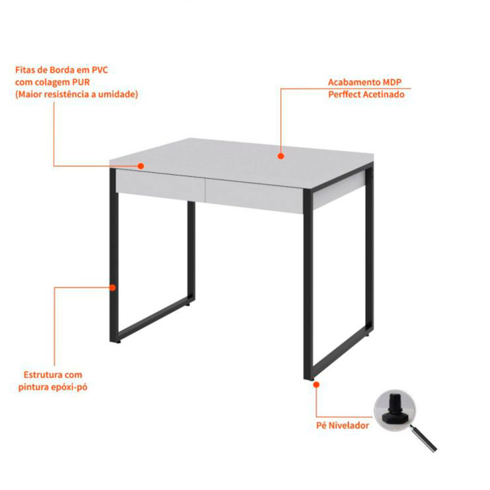 Conjunto de Mesa Kuadra 2 GV Branca com Cadeira de Escritório Secretária Giratória Fitz Bege
