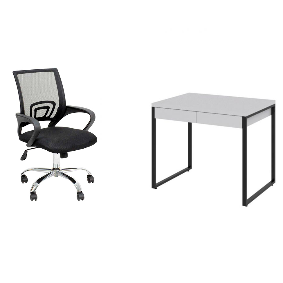 Conjunto de Mesa Kuadra 2 GV Branca com Cadeira de Escritório Secretária Giratória New Java Preta