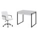 Conjunto de Mesa Kuadra 2 GV Branca e Preta com Cadeira de Escritório Secretária Giratória Fitz Branca