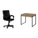 Conjunto de Mesa Kuadra 2 GV Carvalho com Cadeira de Escritório Diretor Giratória Charles Preta