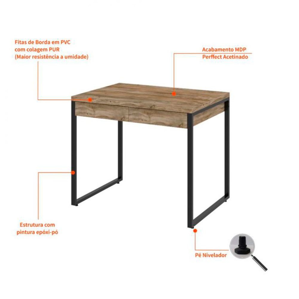 Conjunto de Mesa Kuadra 2 GV Carvalho com Cadeira de Escritório Diretor Giratória Charles Preta