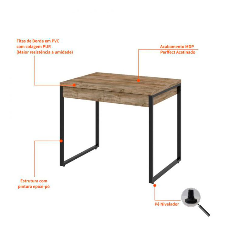 Conjunto de Mesa Kuadra 2 GV Carvalho com Cadeira de Escritório Secretária Giratória Fitz Bege