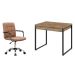 Conjunto de Mesa Kuadra 2 GV Carvalho com Cadeira de Escritório Secretária Giratória Fitz Marrom