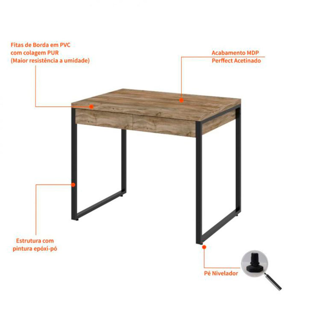 Conjunto de Mesa Kuadra 2 GV Carvalho e com Cadeira de Escritório Secretária Giratória Clean Preta