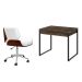 Conjunto de Mesa Kuadra 2 GV Marrom Escuro com Cadeira de Escritório Diretor Giratória Lauren Branca