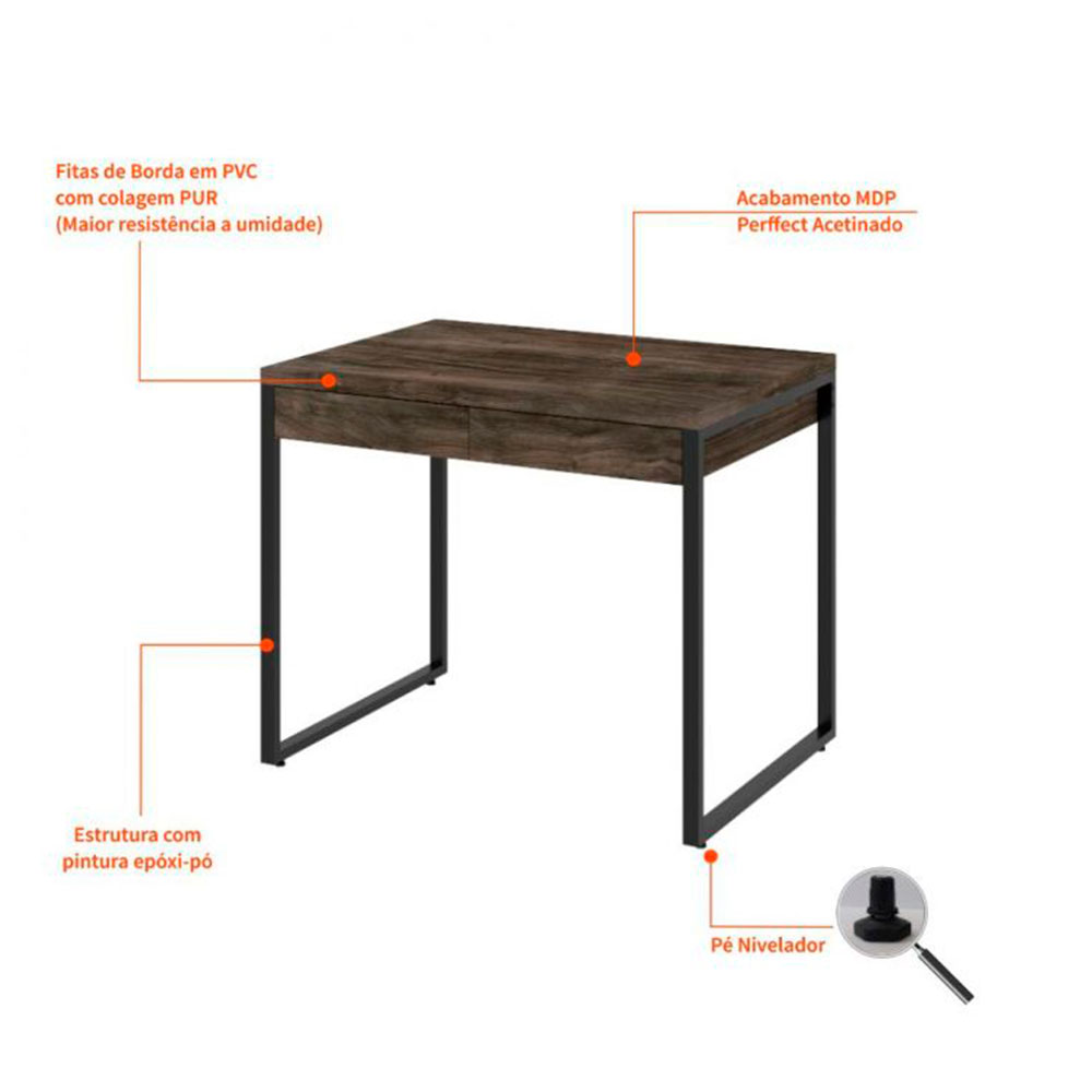 Conjunto de Mesa Kuadra 2 GV Marrom Escuro com Cadeira de Escritório Secretária Giratória Fitz Bege