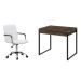 Conjunto de Mesa Kuadra 2 GV Marrom Escuro com Cadeira de Escritório Secretária Giratória Fitz Branca