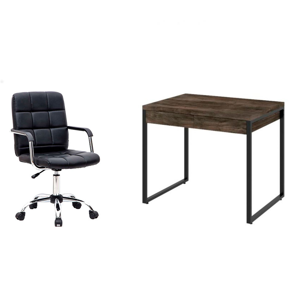 Conjunto de Mesa Kuadra 2 GV Marrom Escuro com Cadeira de Escritório Secretária Giratória Fitz Preta