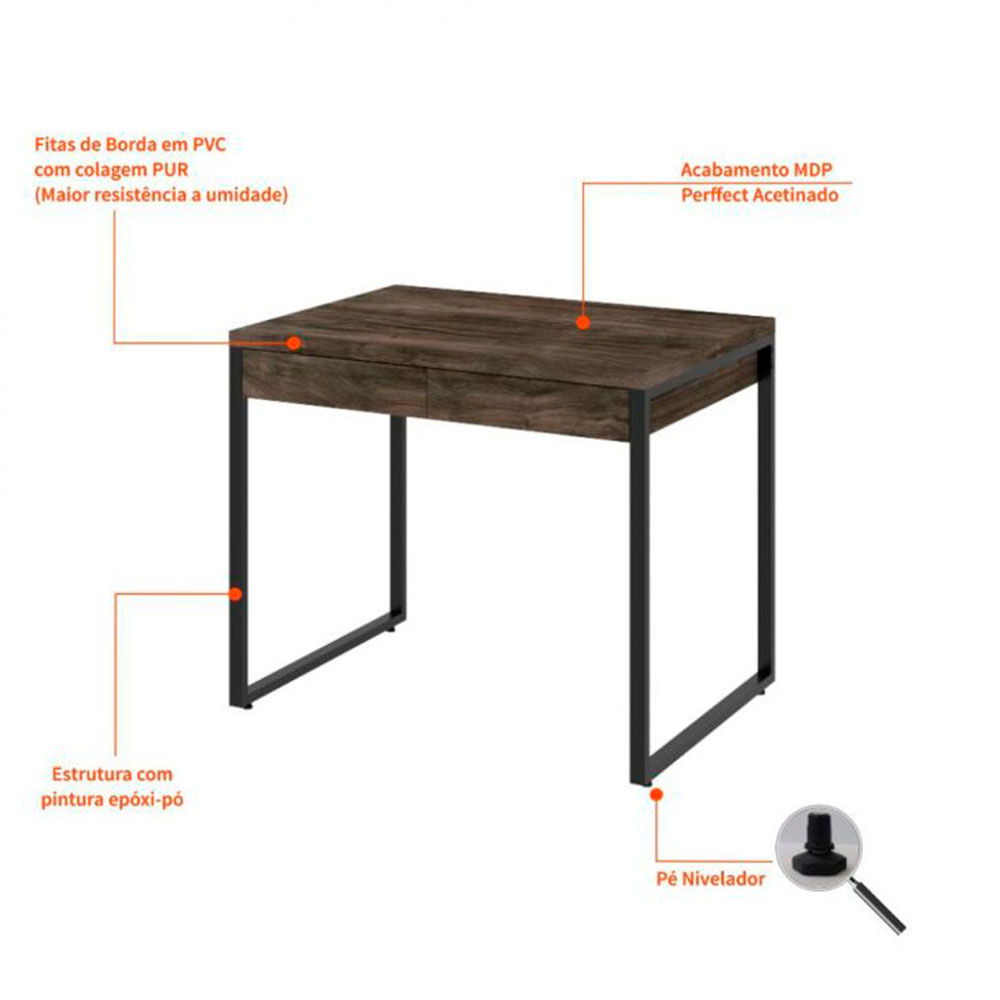 Conjunto de Mesa Kuadra 2 GV Marrom Escuro e com Cadeira de Escritório Secretária Giratória Clean Preta