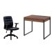 Conjunto de Mesa Kuadra 2 GV Nogal com Cadeira de Escritório Diretor Giratória Fitz com Braços Ajustáveis Preta