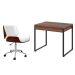 Conjunto de Mesa Kuadra 2 GV Nogal com Cadeira de Escritório Diretor Giratória Lauren Branca