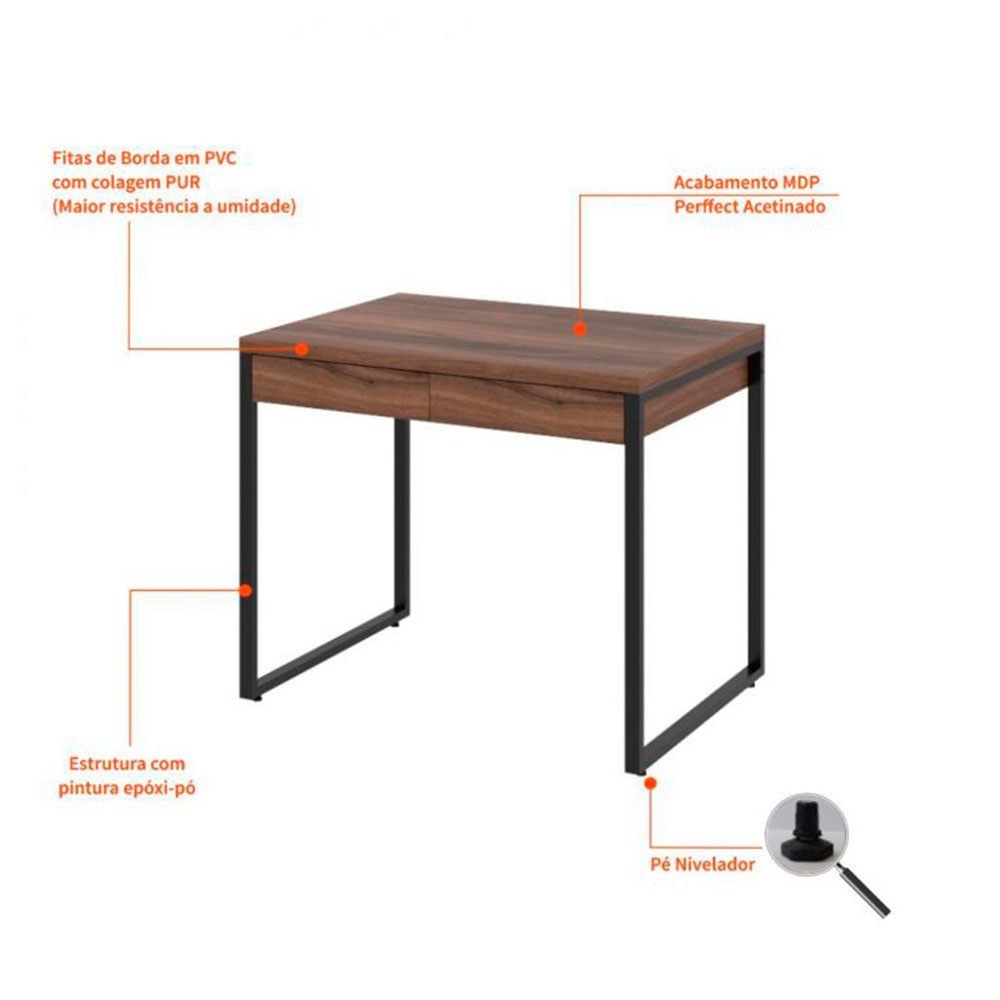 Conjunto de Mesa Kuadra 2 GV Nogal com Cadeira de Escritório Secretária Giratória Fitz Bege