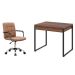 Conjunto de Mesa Kuadra 2 GV Nogal com Cadeira de Escritório Secretária Giratória Fitz Marrom