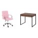 Conjunto de Mesa Kuadra 2 GV Nogal com Cadeira de Escritório Secretária Giratória Fitz Rosa
