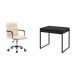 Conjunto de Mesa Kuadra 2 GV Preta com Cadeira de Escritório Secretária Giratória Fitz Bege