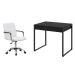 Conjunto de Mesa Kuadra 2 GV Preta com Cadeira de Escritório Secretária Giratória Fitz Branca