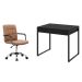 Conjunto de Mesa Kuadra 2 GV Preta com Cadeira de Escritório Secretária Giratória Fitz Marrom