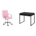 Conjunto de Mesa Kuadra 2 GV Preta com Cadeira de Escritório Secretária Giratória Fitz Rosa