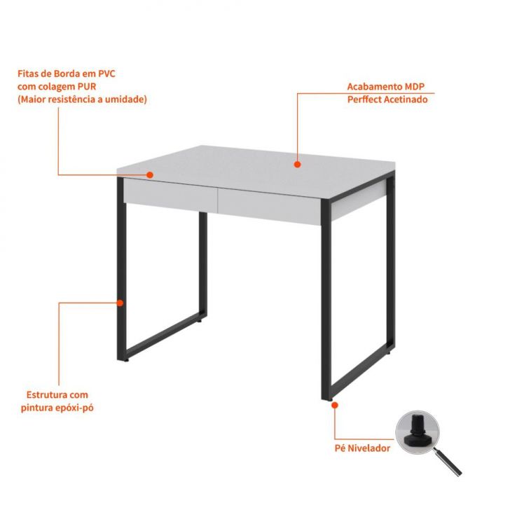 Conjunto de Mesa Kuadra 2 GV com Cadeira de Escritório Diretor Giratória Antonella Branca