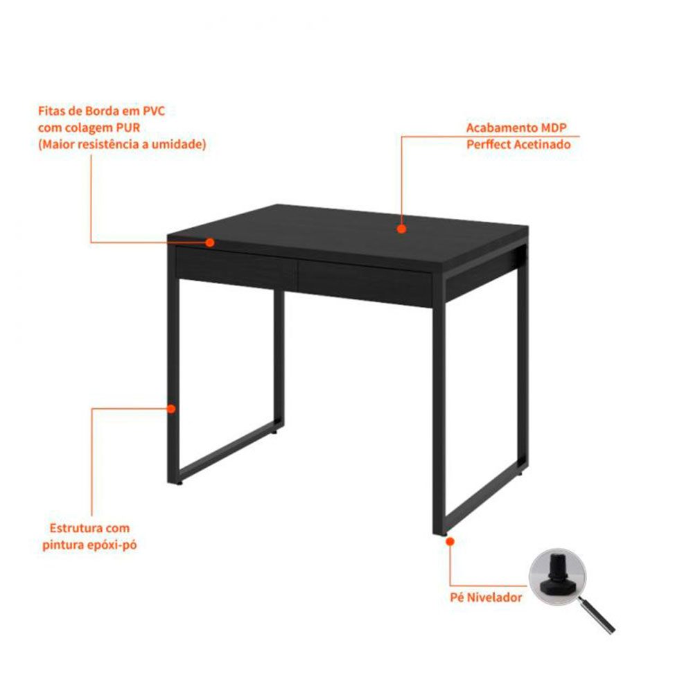 Conjunto de Mesa Kuadra 2 GV com Cadeira de Escritório Diretor Giratória Charles Preta