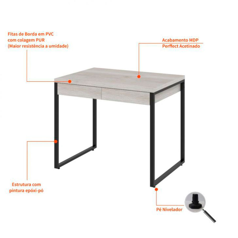 Conjunto de Mesa Kuadra 2 GV com Cadeira de Escritório Secretária Giratória Fitz Bege