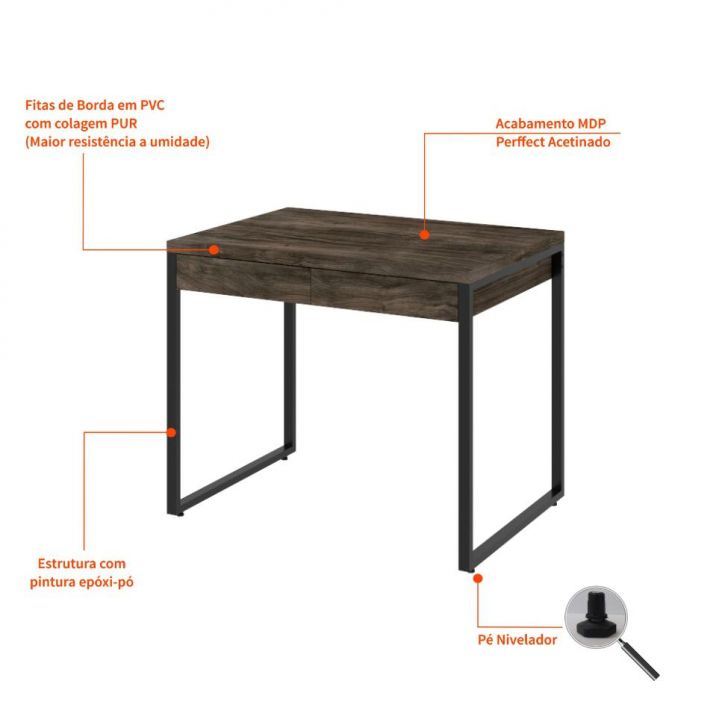 Conjunto de Mesa Kuadra 2 GV com Cadeira de Escritório Secretária Giratória Fitz Marrom