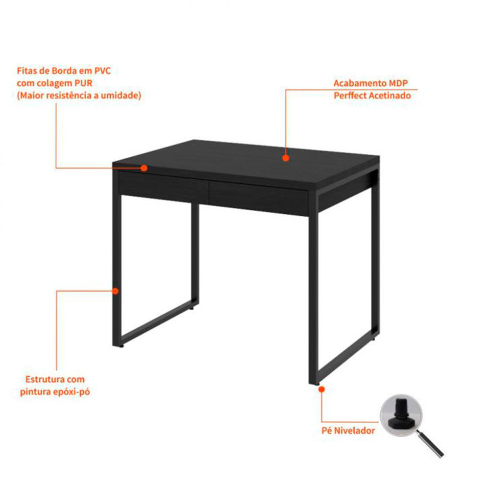 Conjunto de Mesa Kuadra 2 GV e com Cadeira de Escritório Secretária Giratória Clean Preta
