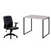 Conjunto de Mesa Kuadra Bege com Cadeira de Escritório Diretor Giratória Fitz com Braços Ajustáveis Preta