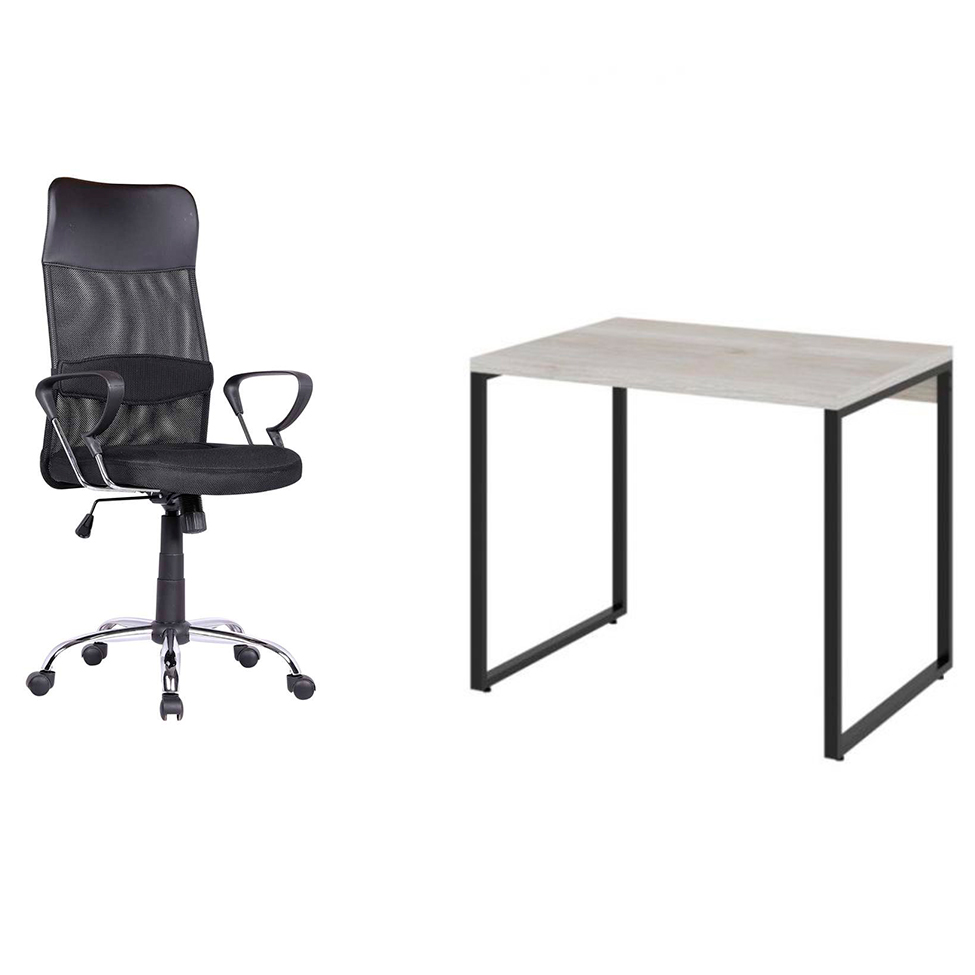 Conjunto de Mesa Kuadra Bege com Cadeira de Escritório Diretor Giratória Vancouver Preta