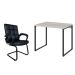 Conjunto de Mesa Kuadra Bege com Cadeira de Escritório Interlocutor Fixa Charles Preta