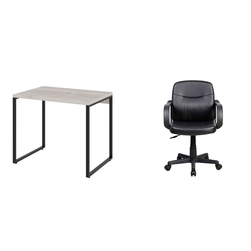 Conjunto de Mesa Kuadra Bege com Cadeira de Escritório Secretária Giratória Clean Preta