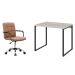 Conjunto de Mesa Kuadra Bege com Cadeira de Escritório Secretária Giratória Fitz Marrom