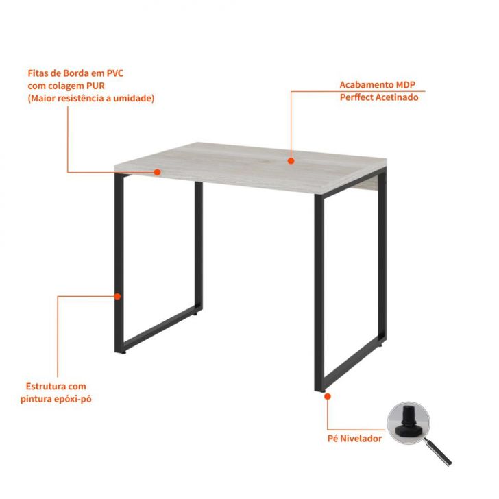 Conjunto de Mesa Kuadra Bege com Cadeira de Escritório Secretária Giratória Fitz Marrom