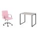 Conjunto de Mesa Kuadra Bege com Cadeira de Escritório Secretária Giratória Fitz Rosa
