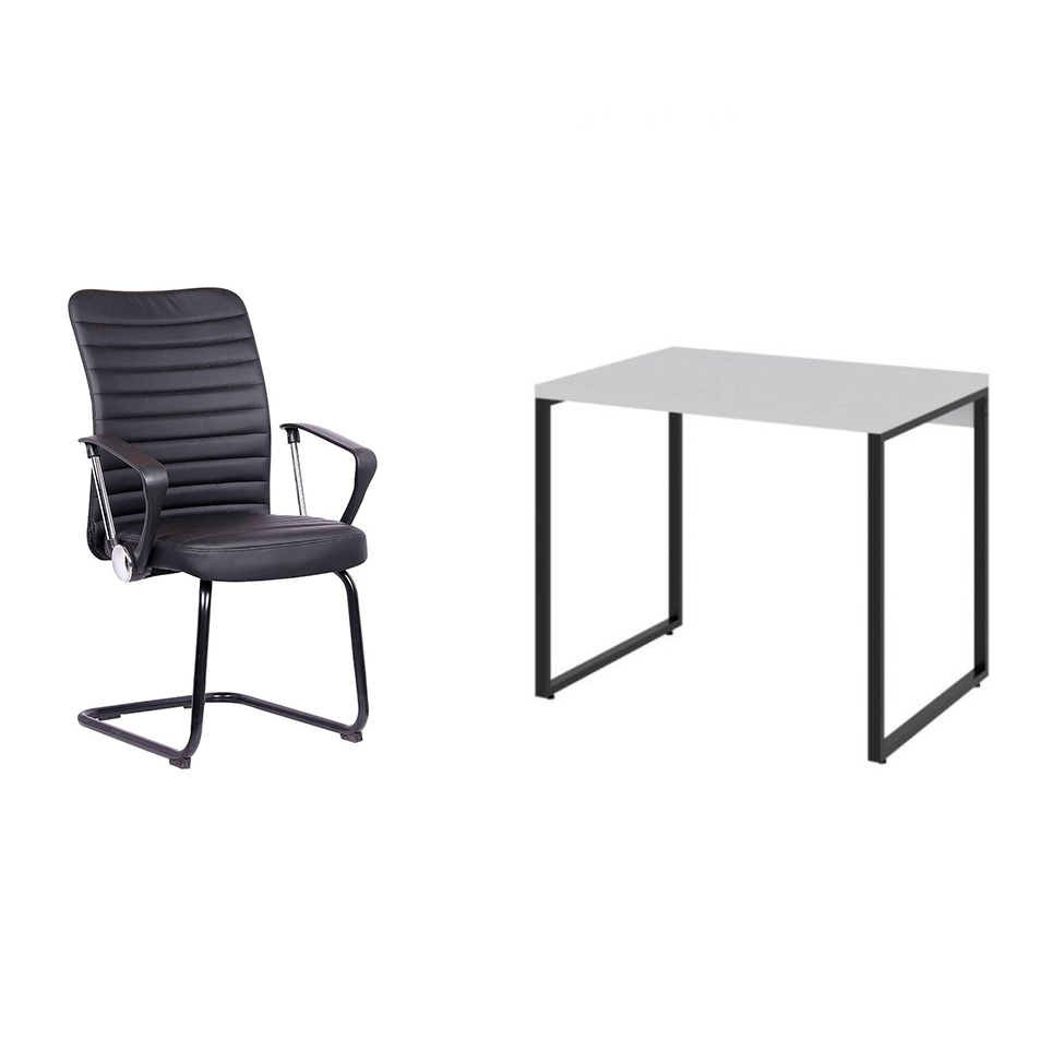 Conjunto de Mesa Kuadra Branca com Cadeira de Escritório Interlocutor Fixa Oslo Preta